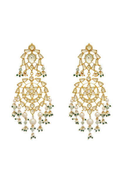 Gold Finish Jhumka Earrings With Grey Beads
