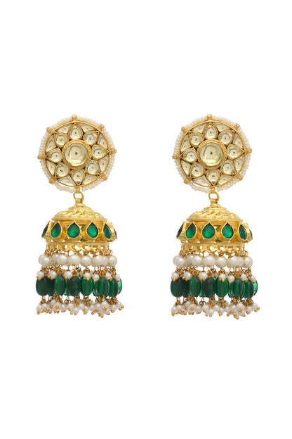 Gold Finish Kundan Polki Jhumka Earrings