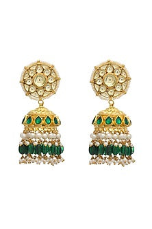 Gold Finish Kundan Polki Jhumka Earrings