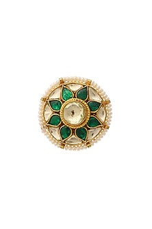 Gold Finish Ring With Green Stones