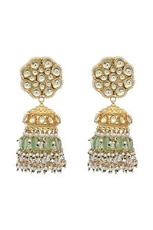 Gold Finish Kundan Polki Jhumka Earrings