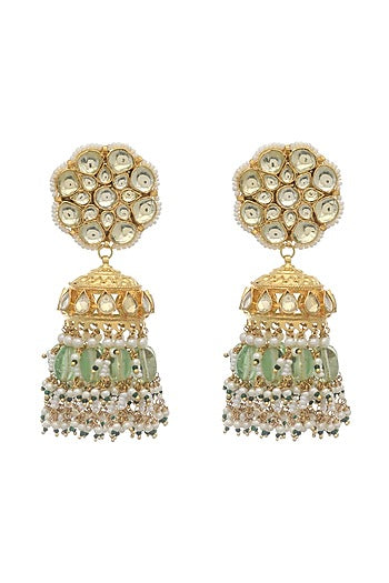 Gold Finish Kundan Polki Jhumka Earrings