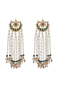 Gold Finish Pearl Layered Dangler Earrings