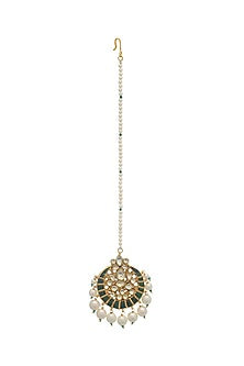 Gold Finish Maangtikka With Kundan Polki & Pearls