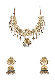 Gold Finish Kundan Polki Choker Necklace Set