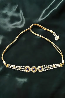 Gold Finish Indigo Pachi Kundan Polki Jadau Choker Necklace
