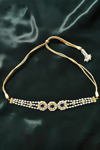 Gold Finish Indigo Pachi Kundan Polki Jadau Choker Necklace