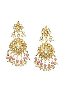 Gold Finish Pink Stone Jadau Necklace Set