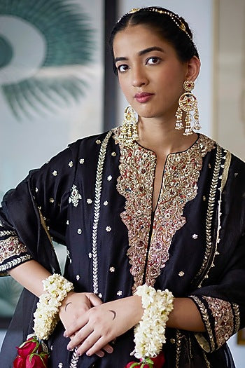 Gold Finish Red Stone Jadau Dangler Earrings