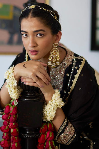 Gold Finish Red Stone Jadau Dangler Earrings