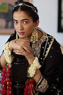 Gold Finish Red Stone Jadau Dangler Earrings