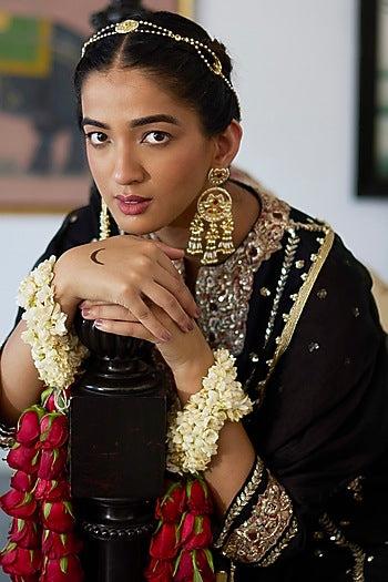 Gold Finish Red Stone Jadau Dangler Earrings