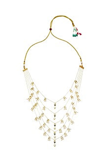 Gold Finish Green Stone Panchlada Necklace