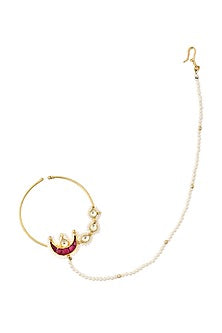 Gold Finish Kundan Polki Nose Ring