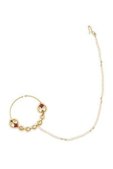Gold Finish Nose Ring With Kundan