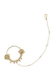 Gold Finish Nose Ring With Kundan Polki