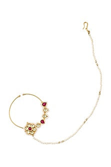 Gold Finish Nose Ring With Pearls