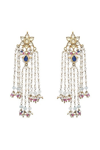 Gold Finish Kundan Polki Dangler Earrings