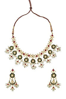 Gold Finish Kundan Polki Necklace Set