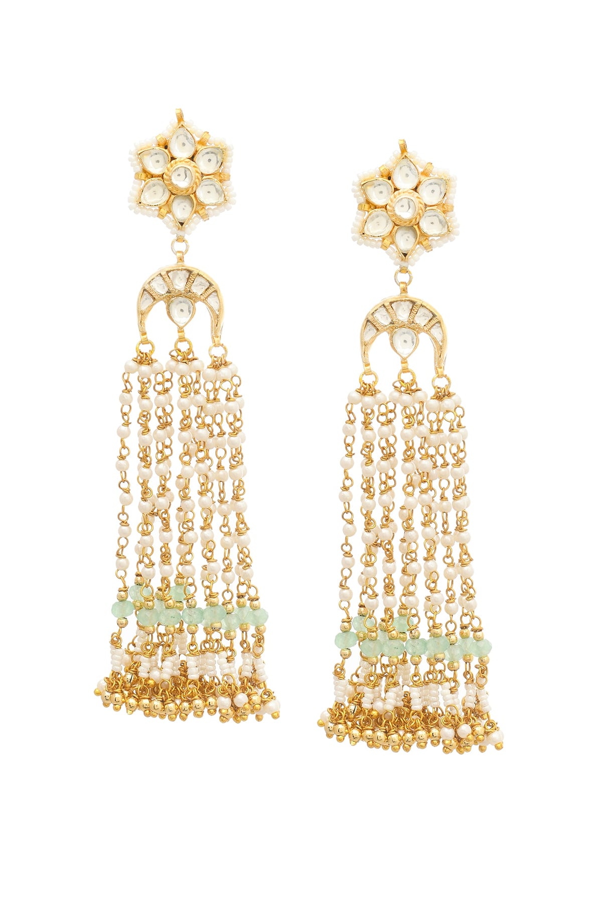 Gold Finish Pachi Kundan Polki & Pearl Dangler Earrings