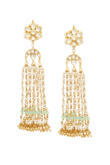 Gold Finish Pachi Kundan Polki & Pearl Dangler Earrings