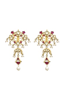 Gold Finish Kundan Polki & Pearl Dangler Earrings