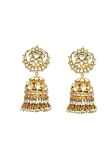 Gold Finish Jadau Kundan Polki Jhumka Earrings