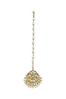 Gold Finish Kundan Polki & Pearl Maang Tikka