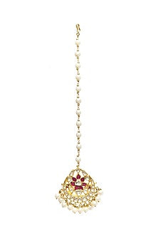 Gold Finish Kundan Polki & Pearl Maang Tikka