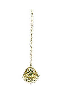 Gold Finish Kundan Polki & Pearl Maang Tikka