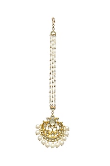 Gold Finish Kundan Polki & Pearl Maang Tikka