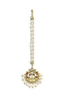 Gold Finish Kundan Polki & Pearl Maang Tikka
