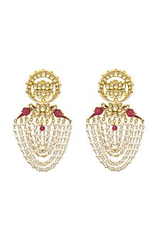 Gold Finish Kundan Polki & Pearl Dangler Earrings