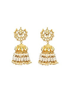 Gold Finish Kundan Polki & Jadau Jhumka Earrings