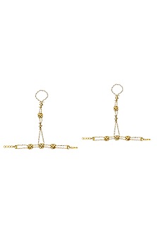 Gold Finish Kundan Polki & Pearl Hathphool (Set Of 2)