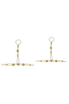 Gold Finish Kundan Polki & Pearl Hathphool (Set Of 2)