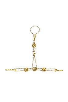 Gold Finish Kundan Polki & Pearl Hathphool (Set Of 2)