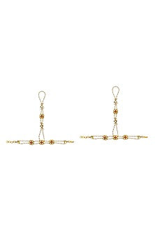 Gold Finish Kundan Polki & Ruby Jadau Hathphool (Set Of 2)
