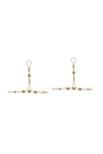Gold Finish Kundan Polki & Green Jadau Hathphool (Set Of 2)