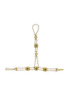 Gold Finish Kundan Polki & Green Jadau Hathphool (Set Of 2)