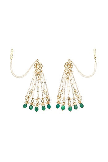 Gold Finish Kundan Polki & Onyx Beaded Handmade Jadau Dangler Earrings