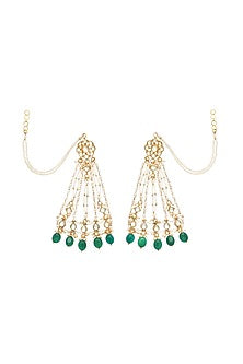 Gold Finish Kundan Polki & Onyx Beaded Handmade Jadau Dangler Earrings