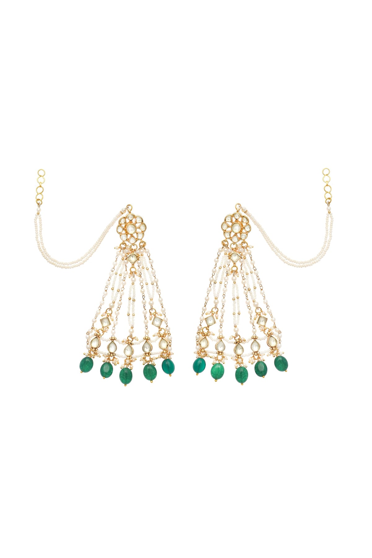 Gold Finish Kundan Polki & Onyx Beaded Handmade Jadau Dangler Earrings