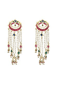 Gold Finish Kundan Polki & Pearl Handmade Jadau Dangler Earrings