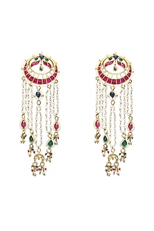 Gold Finish Kundan Polki & Pearl Handmade Jadau Dangler Earrings