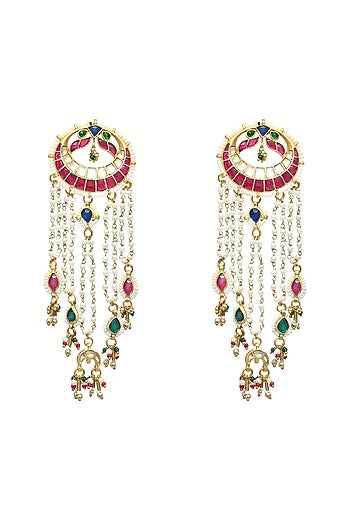 Gold Finish Kundan Polki & Pearl Handmade Jadau Dangler Earrings