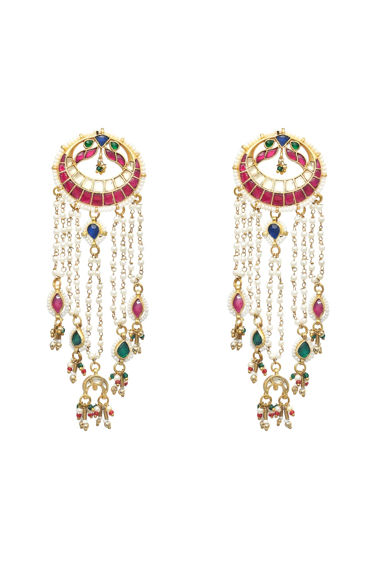 Gold Finish Kundan Polki & Pearl Handmade Jadau Dangler Earrings