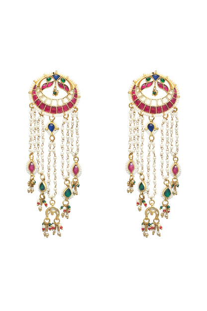 Gold Finish Kundan Polki & Pearl Handmade Jadau Dangler Earrings