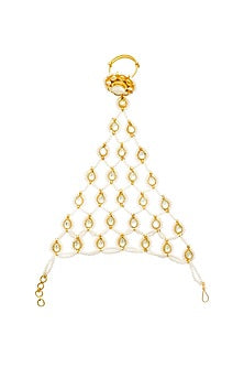 Gold Finish Kundan Polki & Pearl Jadau Handmade Hathphool
