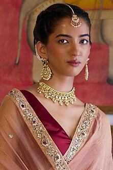 Gold Finish Kundan Polki & Pearl Handmade Jadau Chandbali Earrings